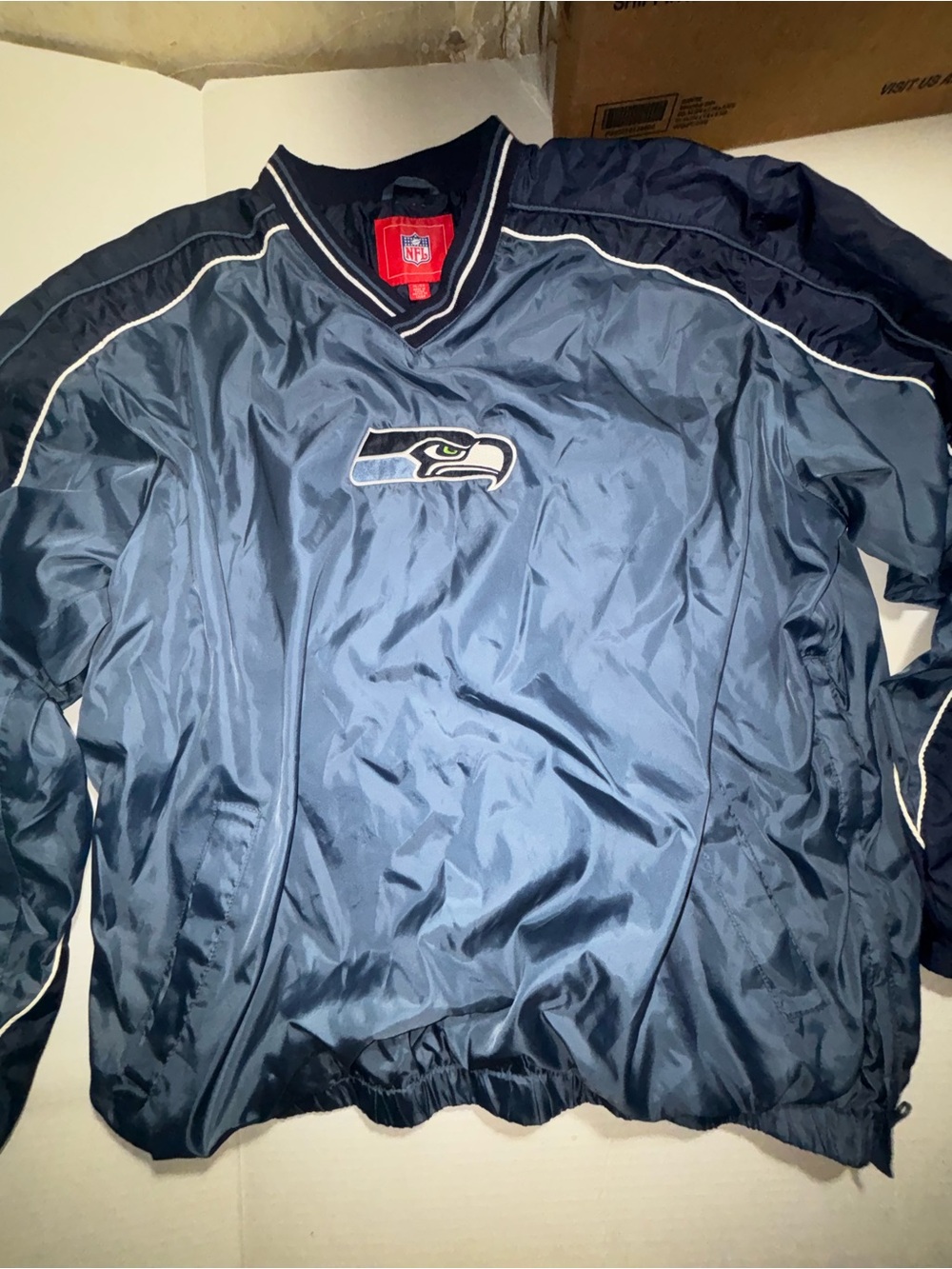 NFL Seattle Seahawks Navy and White Pullover Windbreaker